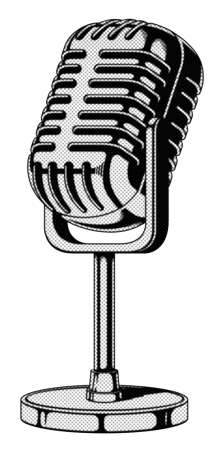 Black and white graphic of a microphone